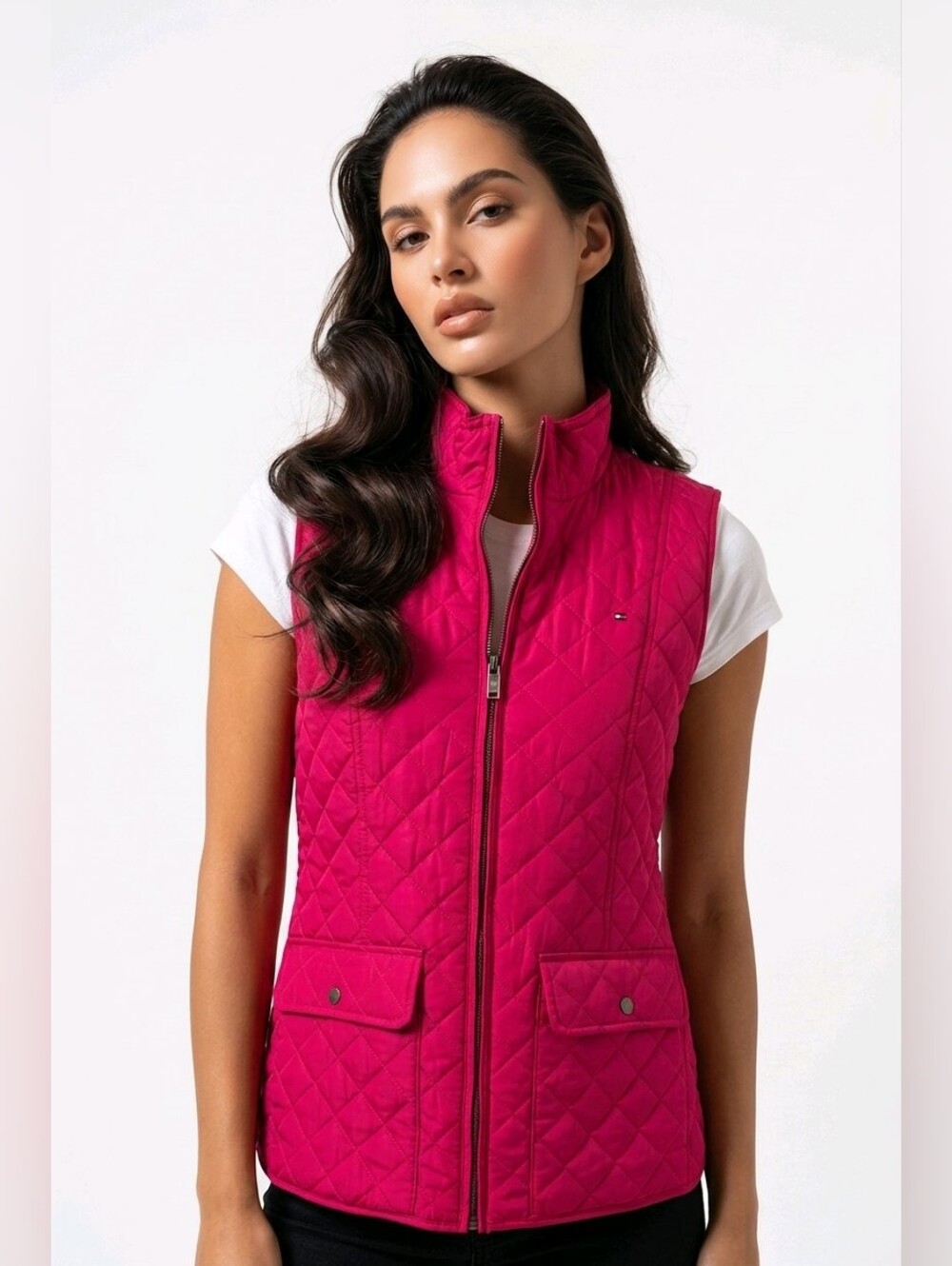 Tommy Hilfiger Women's Quilted Red Sleeveless Vest
